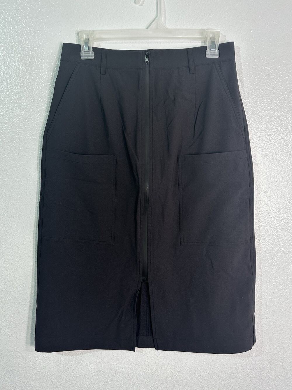 ZYIA ACTIVE EVETTE ZIPPER Pencil Midi Skirt Womens Med Black Work Office